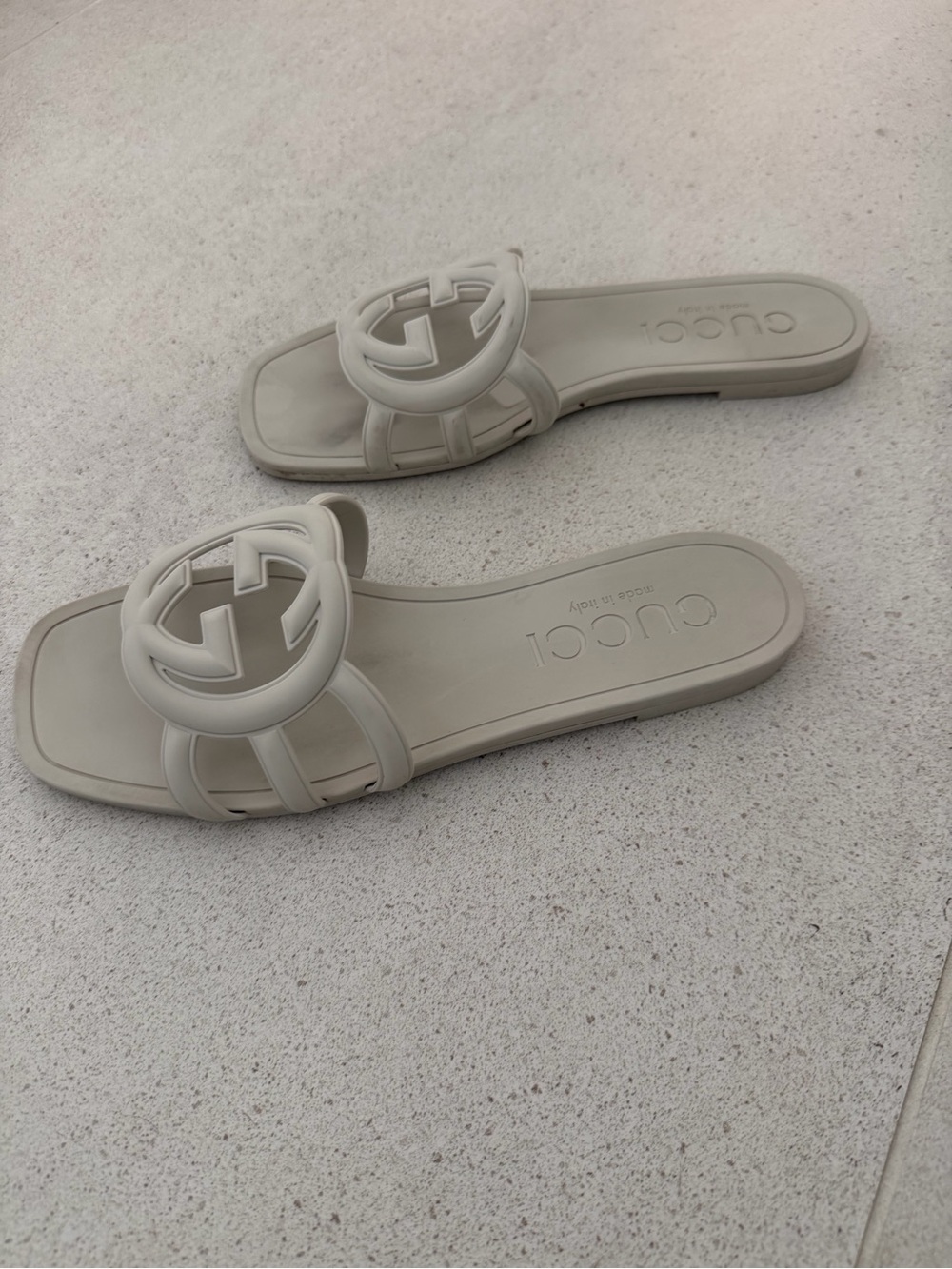 Gucci white Logo Slide Sandals